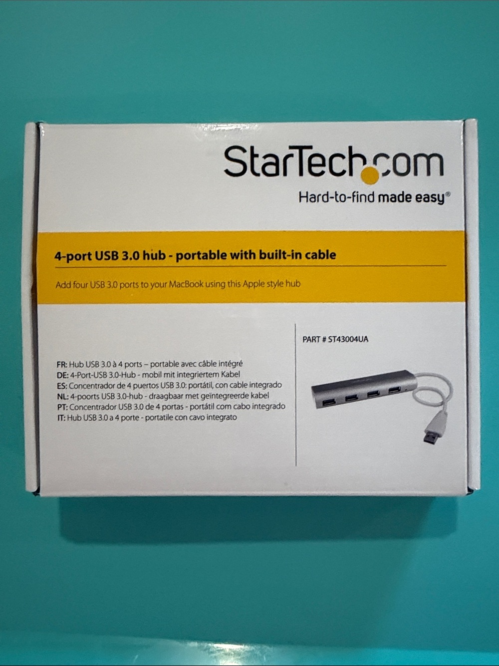 StarTech 4-Port USB 3.0 Hub in White with Built-In Cable